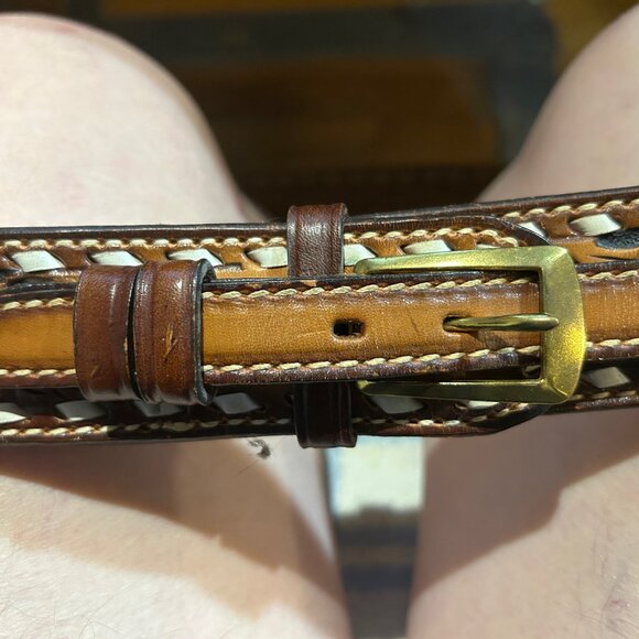 Western tooled Dark Brown Leather Belt size 46 by Tony Lama - Picture 6 of 6